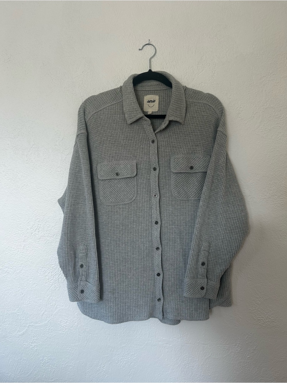 Aerie womens Grey Waffle-Knit Button-Up Jacket